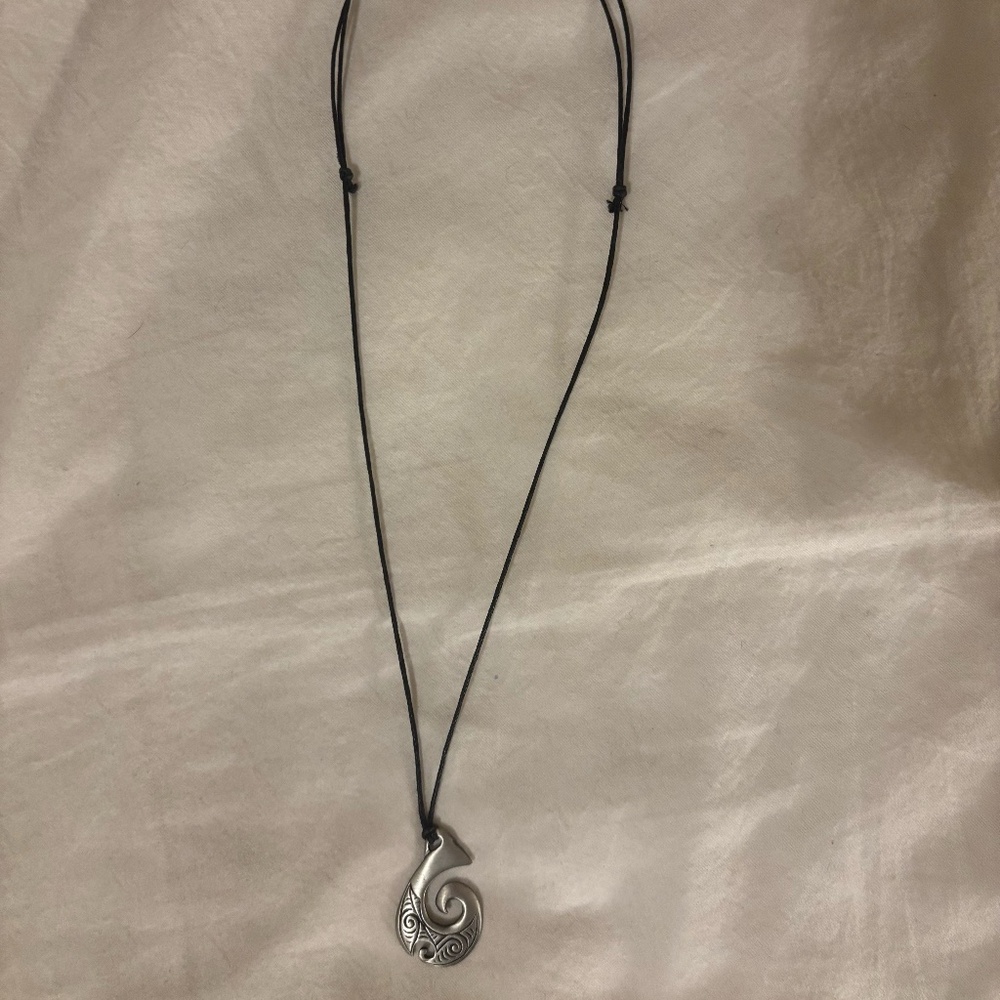 Adjustable Black Cord Necklace – Silver Hook Pendant